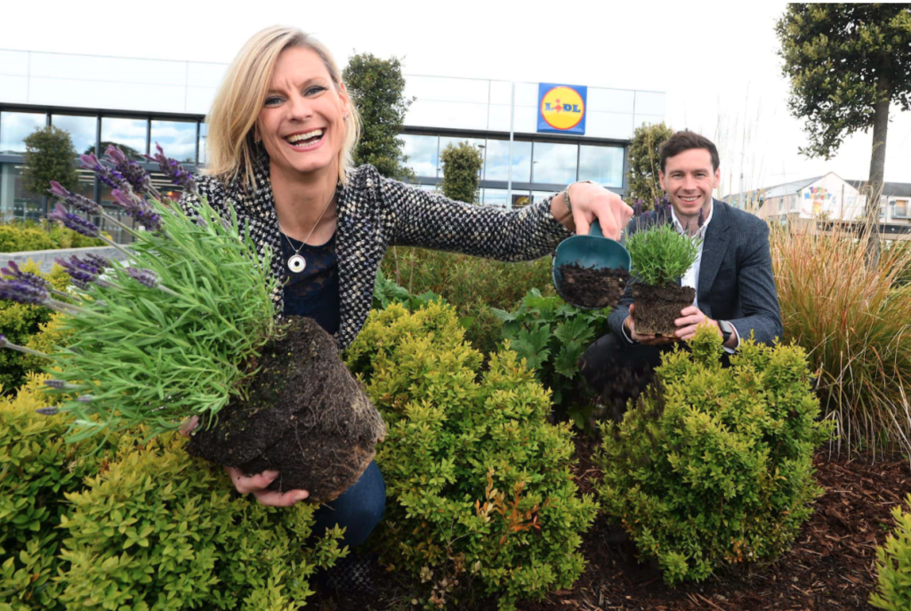 Minister of State for Agriculture with responsibility for land use and biodiversity, Senator Pippa Hackett, with Head of CSR at Lidl Ireland, Owen Keogh, pictured at Lidl Tullamore.